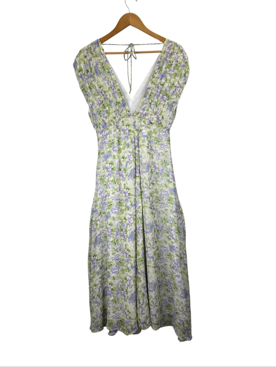 ASTR The Label V-Neck Pleated Floral Midi Wedding Dress Green lavender Size M - Picture 2 of 11